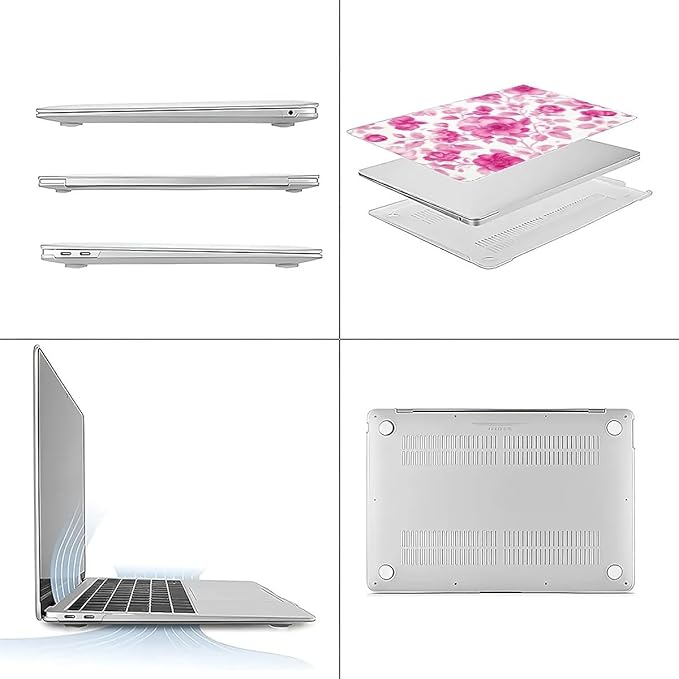 Compatible with MacBook Air 13.3 13.6 Inch Case 2022 2021 2020 2019 Plastic Hard Shell Case Cover,13.6 Air (A2681) M2 2022, Pink Vintage Floral