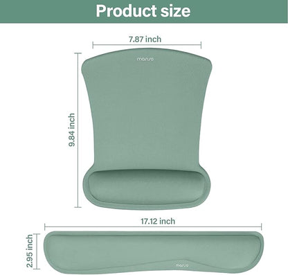 MOSISO Wrist Rest Support for Mouse Pad & Keyboard Set, Ergonomic Mousepad Non-Slip Base Home/Office Pain Relief & Easy Typing Cushion with Neoprene Cloth & Raised Memory Foam, Emerald Green