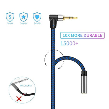 3.5mm Male to Female Extension Stereo Audio Extension Cable 15FT, Cotton-Braided Audio Extension Cable, Stereo Jack Cord for Phones, Headphones, Speakers, Tablets, PCs and More
