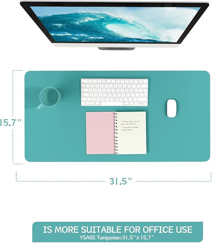 YSAGi Non-Slip Leather Desk Pad, Waterproof Laptop Computer Desk Keyboard Mat, Table Protector Blotter Mat, Large Mouse Pad for Office/Work/Home/Decor(Green Blue, 31.5" x 15.7")