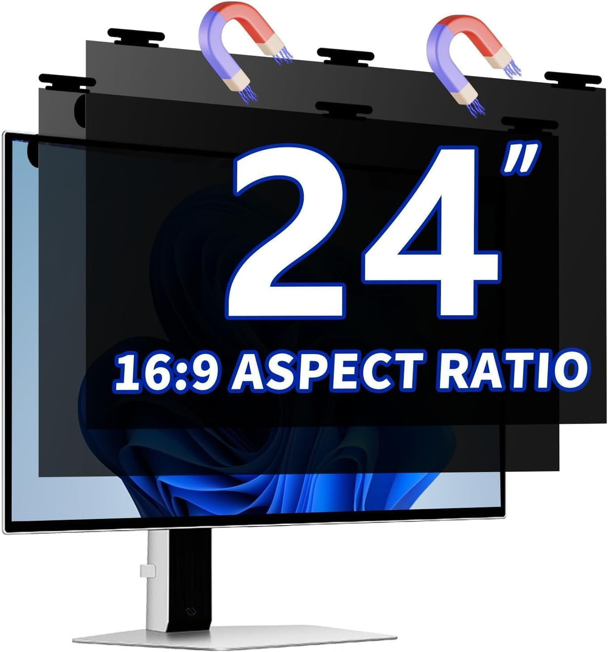 Phimoos [2 Pack] 27 Inch Magnetic Hanging Computer Privacy Screen for 16:9 Widescreen Monitor, Eye Protection Anti Glare Blue Light Filter, Removable Reusable 27in Anti Spy Security Protector Film