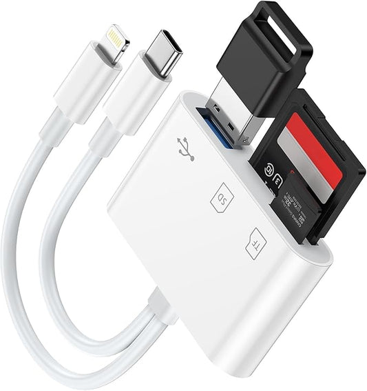Haoano SD Card Reader for iPhone, USB C and Lightning Dual Port Memory Card Adapter