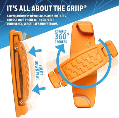 360 Rotating Phone Grip - Phone Holder for Hand - Phone Grips for Back of Phone & Pop Cell Phone Accessories for iPhone, Smartphones & Kindle Tablets (Orange)