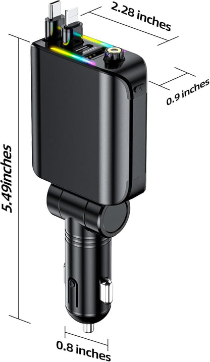 [2025 Ultra-Slim, 75% Less Space] Retractable Car Charger with Starlight, Max 120W USB C Car Charger Adapter, Cars Phone Chargers Fast Charging, Car Chargers for iPhone 16 15 Pro Max Plus and Android