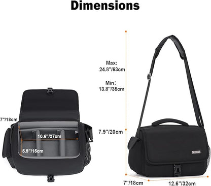 CADeN Camera Bag Case Shoulder Crossbody Bag Compatible for Nikon, Canon, Sony, DSLR SLR Mirrorless Cameras and Lenses (1.0 Black, Large)