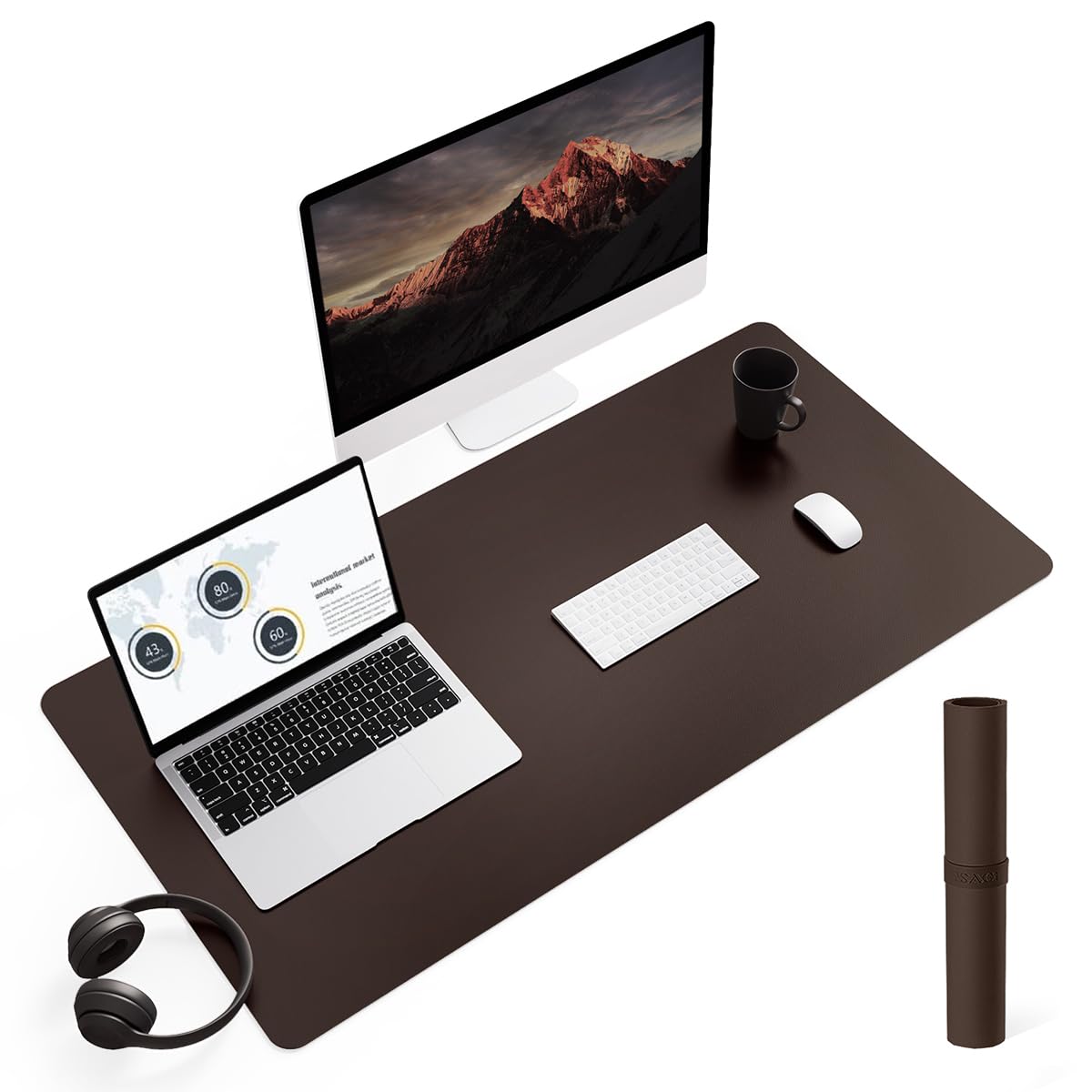 YSAGi Non-Slip Leather Desk Pad, Waterproof Laptop Computer Desk Keyboard Mat, Table Protector Blotter Mat, Large Mouse Pad for Office/Work/Home/Decor(Black, 31.5" x 15.7")