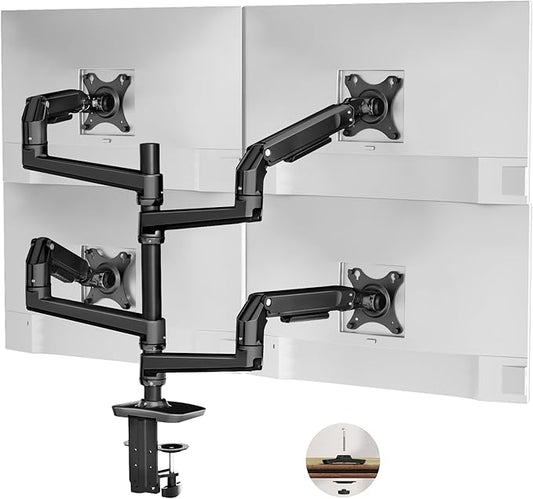 Heavy Duty Quad Monitor Mount, Mechanical Spring 4 Monitor Arm Fits Four 13-40 Inch Screens up to 25 lbs Each, Fully Motion VESA Mount Desk Stand, C-Clamp/Grommet Base, Premium Aluminum, Black