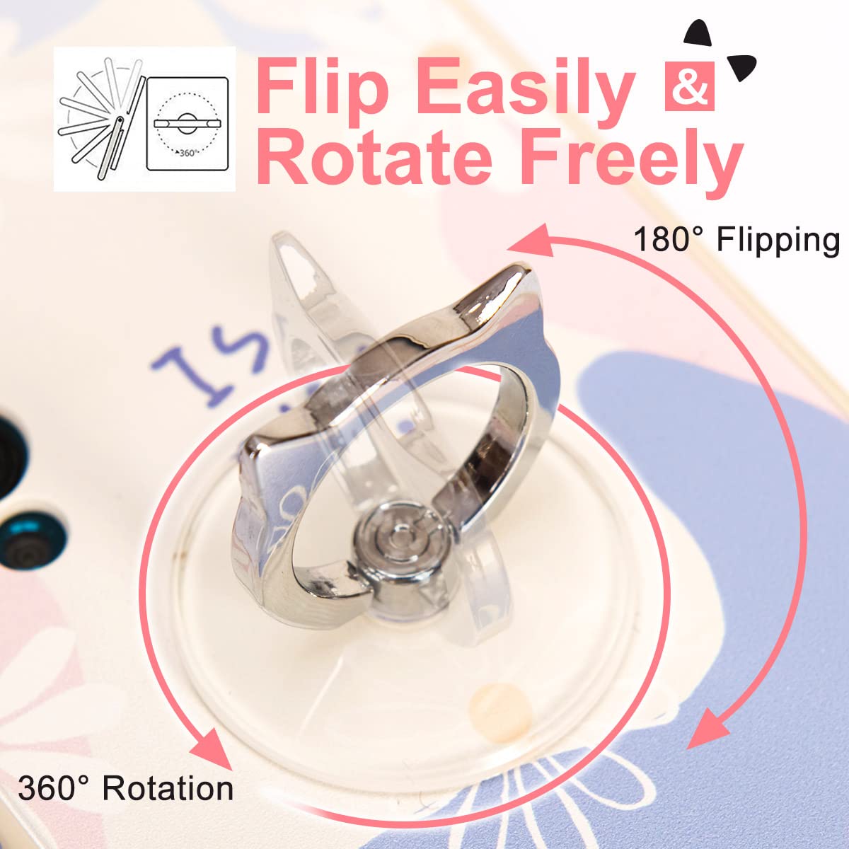 Cat Phone Ring Holder - EI Sonador Clear Cell Phone Ring Holder Transparent Stand Finger Grip (2 Gold Cat)