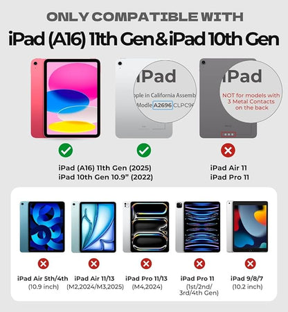 Dexnor for iPad (A16) 11th/10th Generation Case with Keyboard Ultra-Light Magnetic Detachable Folio Keyboard Cover Multi-Touch Trackpad Backlit for iPad 10th Gen 10.9" (2022)/11th Gen (2025), Pink