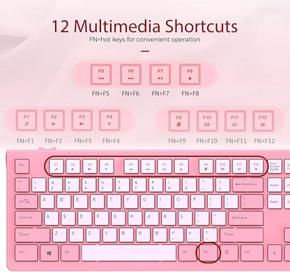 Computer Keyboard Wired, Plug Play USB Keyboard, Low Profile Chiclet Keys, Large Number Pad, Caps Indicators, Foldable Stands, Spill-Resistant, Anti-Wear Letters for PC Laptop (Rose Pink, 1-Pack)