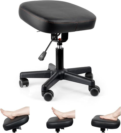Footrest Stool Under Desk Adjustable Height and Tilt Angle Footrest Ottoman Ergonomic Foot Stool with Wheels 360° Rolling for Home Office (New Black)