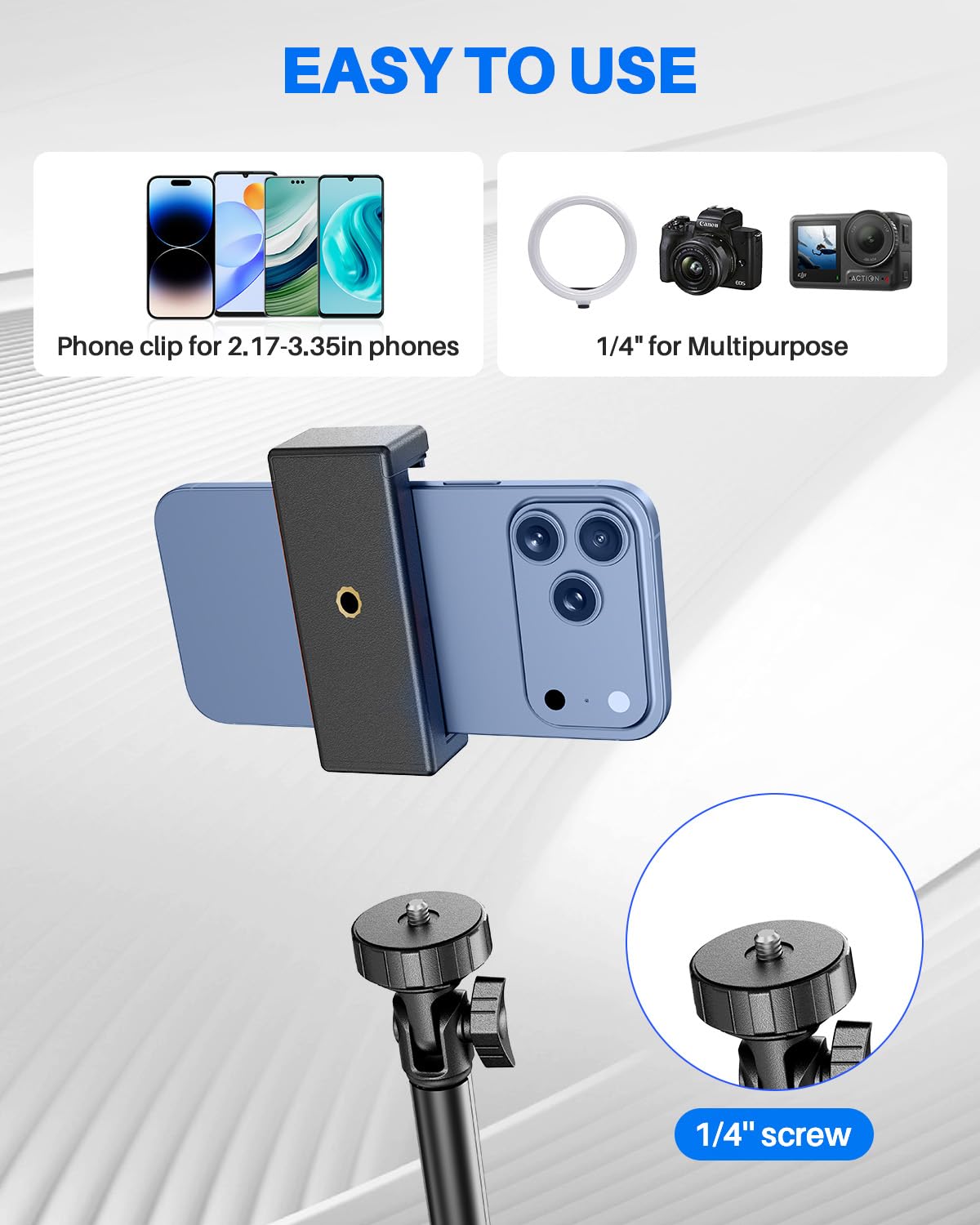 67" Phone Tripod, MIIASI Extendable Tripod for iPhone, Selfie Stick with Remote and Phone Holder, Compatible with iPhone/Android/Camera, Light Stand