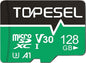 TOPESEL 128 GB Micro SD Card, 4K Camera Pro, UHD Video for GoPro, Action Camera, Drone, Smartphone, R/W up to 90/35 MB/s MicroSDXC Memory Card UHS-I U3 A1 V30