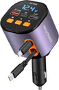 Retractable Car Charger,5 in 1 Fast Car Phone Charger 90W,Bluetooth 5.3 FM Transmitter Adapter,Handsfree Call,2 Retractable Cables and USB Cars Chargers for iPhone 17/16/15/14/13/Galaxy/Pixel