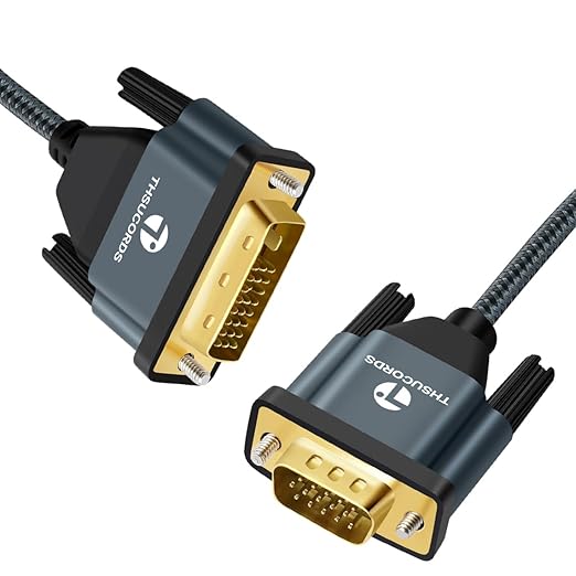 DVI to VGA Cable 6.6FT, Uni-Directional DVI-D to VGA Adapter Male to Male Gold-Plated Braided 1080P Full HD Cord for HDTV, PC,Laptop, Monitor, Projector