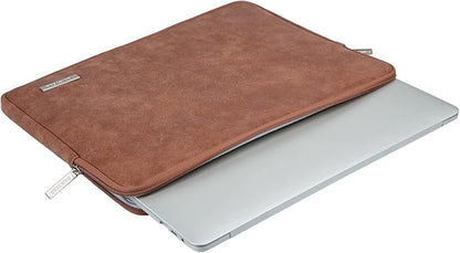 RAINYEAR 15 Inch Laptop Sleeve PU Suede Leather Case Padded Cover Water Resistant Carrying Computer Bag Compatible with 15.4 MacBook Pro/Air, Surface Laptop 3/4 15", New XPS 15 Touch(Brown)