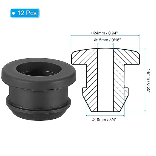 PATIKIL 19mm / 3/4 Inch Drill Hole,9/16 Inch ID Rubber Grommets, 12Pcs Top Hat Grommet for Wiring Eyelet Ring Gasket Automotive Firewall Cable Hole Plugs Wires Protection, Black
