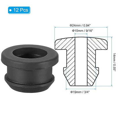 PATIKIL 19mm / 3/4 Inch Drill Hole,9/16 Inch ID Rubber Grommets, 12Pcs Top Hat Grommet for Wiring Eyelet Ring Gasket Automotive Firewall Cable Hole Plugs Wires Protection, Black