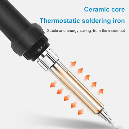 Soldering Iron Kit 60W with Interchangeable Iron Tips, Stand, Solder Tube, Welding Wire, 15-in-1 Adjustable Temperature Soldering Gun Welding Iron Kit for any Hobby Enthusiast 110V