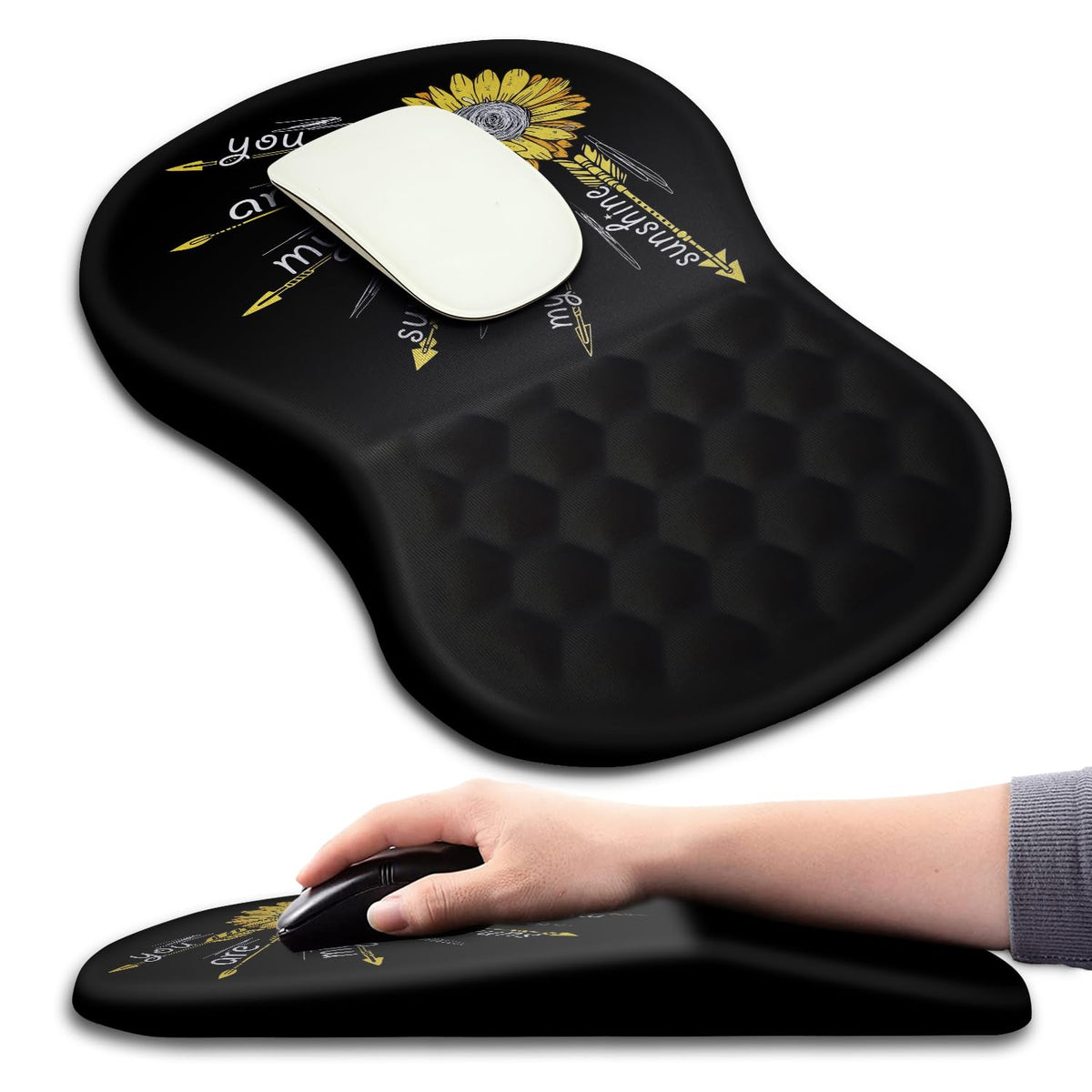 Hokafenle Ergonomic Mouse Pad Wrist Support with Massage Design, Wrist Rest Pain Relief Mousepad with Memory Foam&Non-Slip PU Base, Mouse Pads for Wireless Mouse & Desk (12x8 inch,Olive Green)