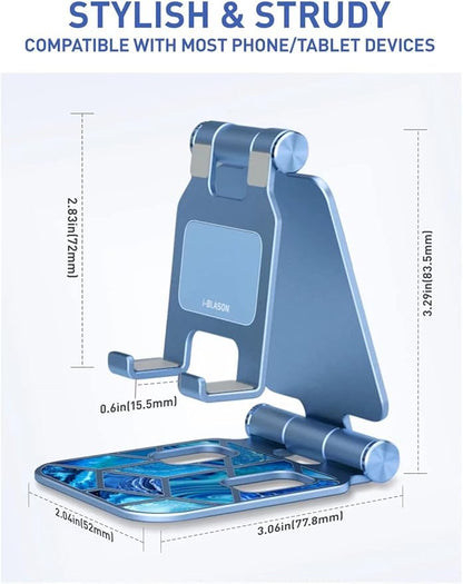 i-Blason Cell Phone Stand for Desk, Cell Phone Holder, Fits All Smart Phones, iPhone 16 15 14 13 Pro Max, Foldable Phone Stand Holder, Blue