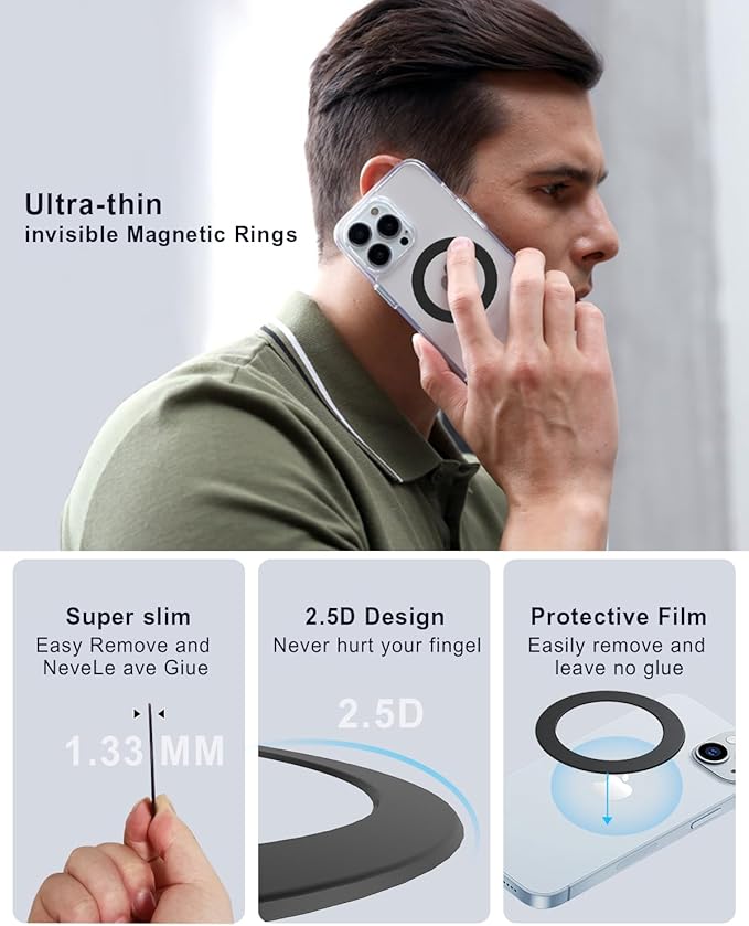 for Magsafe Magnetic Ring 2 Pack Compatibile with MagSafe Accessories/Charger/Mount/Wallet/Case/Kindle for New iPhone 16/15/14/13/12/11, Pixel 9, Samsung Galaxy Z Fold/Z Flip/S and More