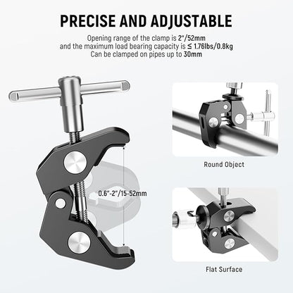 NEEWER 6"/15cm Adjustable Magic Arm with Super Clamp, 1/4" & 3/8" Threads, 1/4" Screws for Flash/LED Light/Microphone/Monitor, Compatible with SmallRig Camera Cage, Max Load: 4.4lb/2kg, ST15C