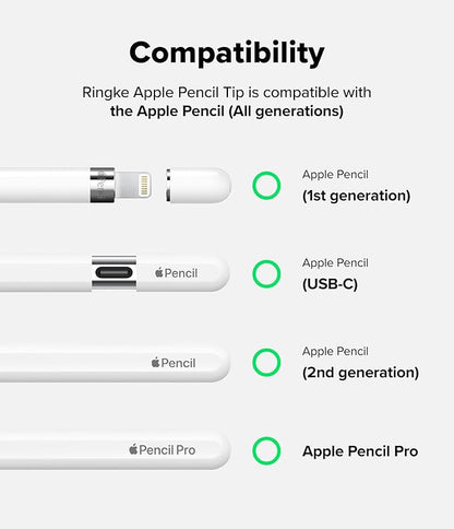Ringke Apple Pencil Tips [3 Pack/Replacements for All Generations] Compatible with Apple Pencil Pro, 1st, 2nd Gen, USB-C Accessories, Clean & Neat Feel Nib - Metal (Matte Clear)