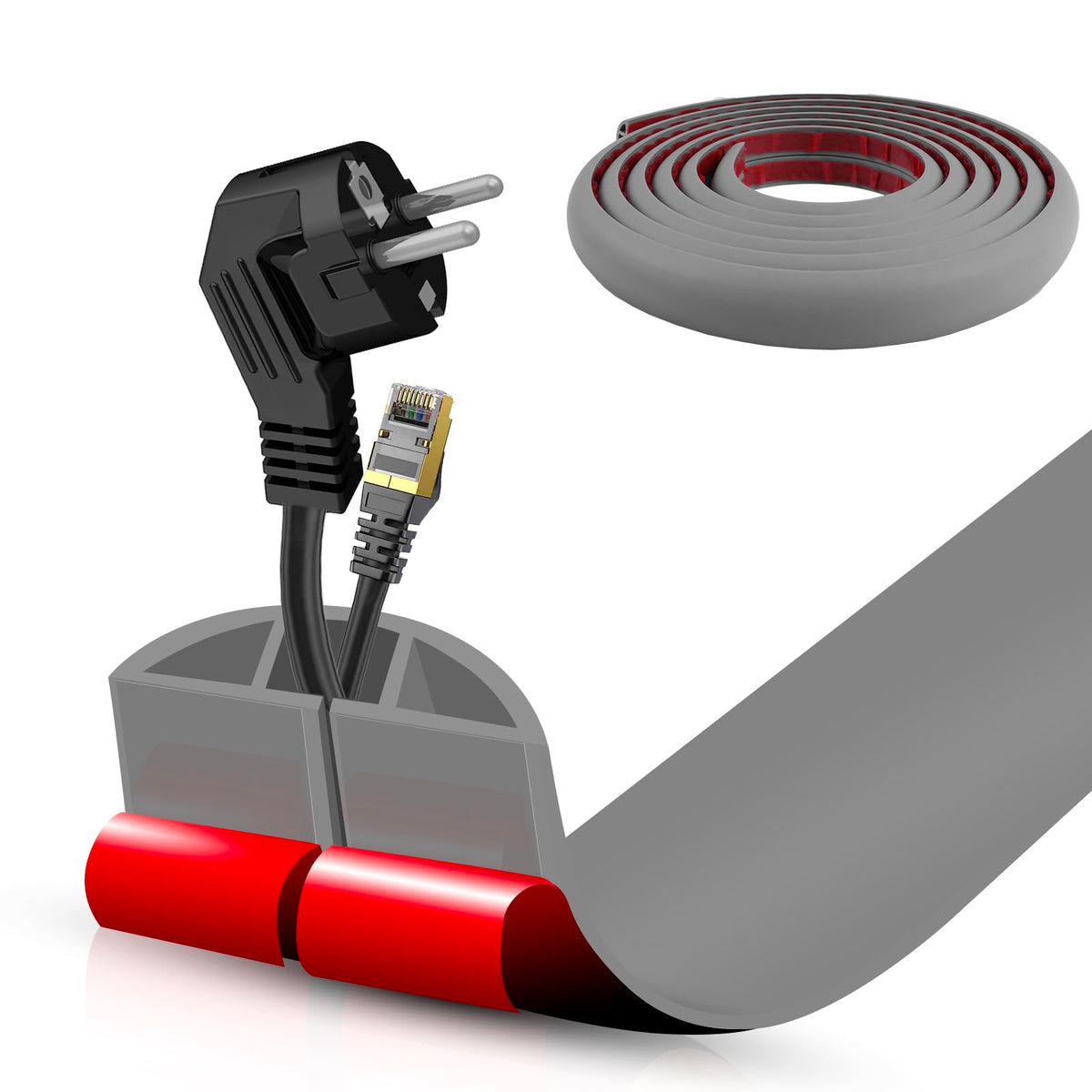 Floor Cord Cover Self Adhesive Cord Hider,10FT Cable Management, Extension Strip Protector for Wires, Prevent Cable Trips for Offices, Gyms, Exhibitions Cavity:0.39"(W) x 0.27"(H) Black