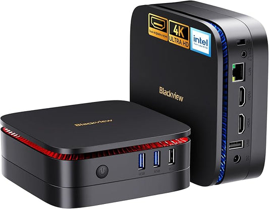 Blackview MP60 Mini PC 2025 with 13th Gen Intel N150(2-Year Coverage), 16GB RAM 512GB M.2 SSD Mini Computer, 4K UHD Dual HDMI, Win11 Pro, WiFi 5/Big Fan/LED Light, Mini Desktop PC for Home/Office/Edu