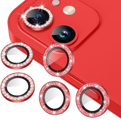 AGVEE 3+3 6 Pack for iphone 12 Pro/12/12 Mini/11 Pro Max/11 Pro/11 Camera Lens Cover Protector, Bling Diamond & Bling Glitter Metal Ring 9H Tempered HD Glass Camera Protector, Bling-Red