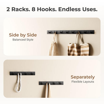 GWAAZXGZ Black Wall Mounted Coat Rack, 8 Right-Angle Hooks, 25 inch