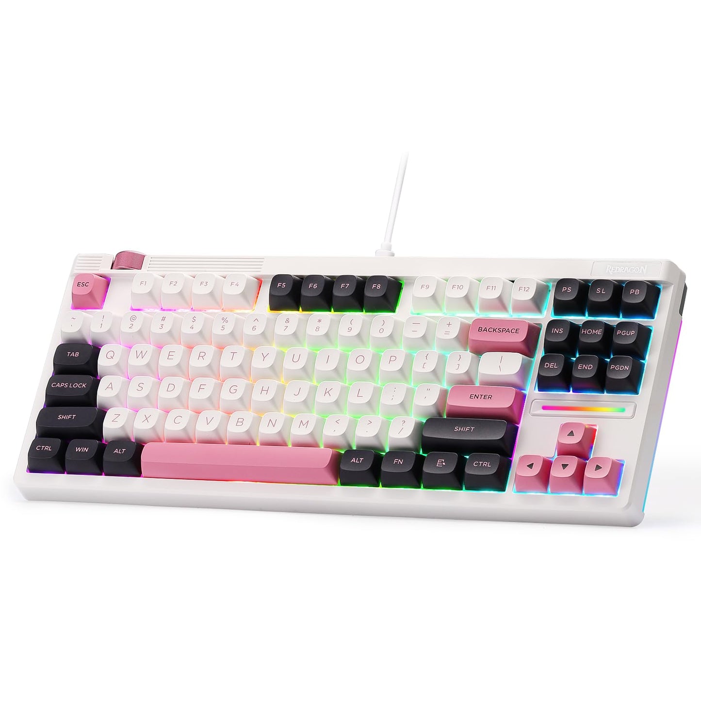 Redragon K729 80% Wired Gasket RGB Gaming Keyboard, 87 Keys TKL Mechanical Keyboard w/Knob Control, Mix-Color PBT Keycaps, Hot-Swap South-Facing Socket & 5-Layer Dampener, Custom Linear Switch