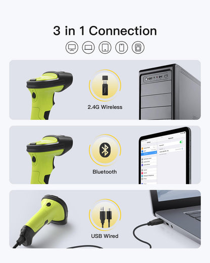 Inateck 2D Barcode Scanner, Wireless Bluetooth QR Reader, 2600mAh Battery, AI APP & SDK