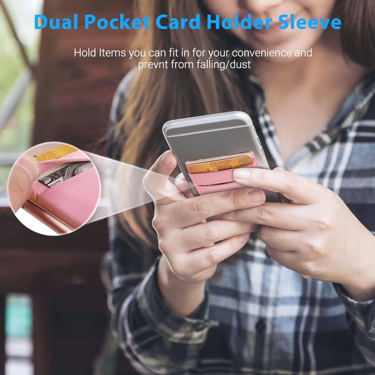 OBVIS Stick On Wallet Sleeve Cell Phone Card Holder, 2 Pack Pink