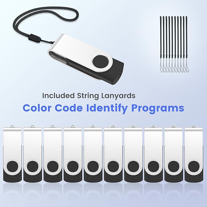 ABLAZE 8GB USB Flash Drive 100 Pack, USB 2.0 Thumb Drives with Lanyards