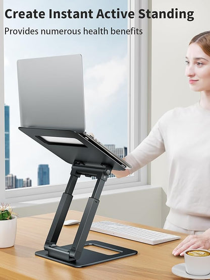 tounee Laptop Stand for Desk Adjustable Height, Telescopic Computer Stand with Pull Out Design Ergonomic Laptop Riser Fits All Laptops 10-17"-Gray