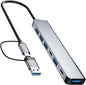 Aluminum 7 in 1 USB C Hub with USB 3.0,7 Ports with 2* USB-C and 5* USB-A, Ultra Slim Portable USB Splitter Adapter for Laptop, PS4, Flash Drive, HDD, Xbox, Printer, Mouse, Keyboard