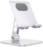 OMOTON Upgraded Adjustable Tablet Stand Holder, Heavy Duty Foldable Portable Monitor Stand, Travel Essentials for iPad Pro/Air/Mini, Surface Pro, Portable Monitor 4.7''-15.6', Silver