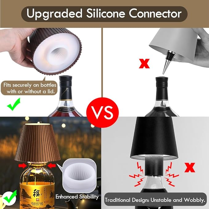 WILIT Wireless Bottle Lamp for Bar Decor, 3-Level Brightness Lampshades for Table Lamps, RGB Lamp for Bedroom, Table Decor for Living Room lamp, Cute Night Light for Women Gifts