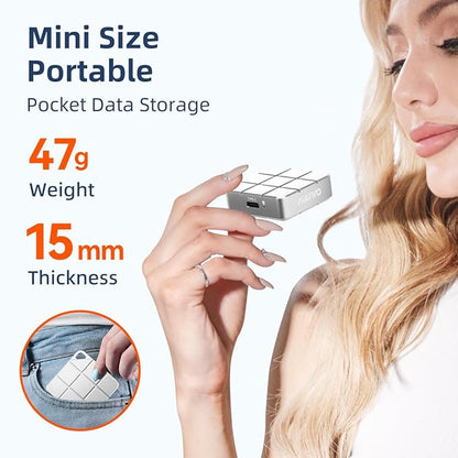 MAIWO 2TB Portable SSD External Solid State Drive, USB 3.2 GEN 2 Type-C Up to 1050MB/s, Mini PSSD for iPhone 15 Pro Max MacBook Pro PS5, Aluminum (Silver)