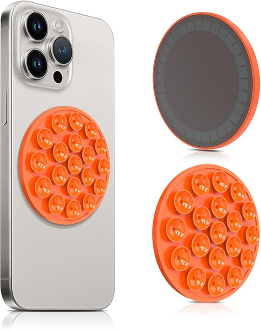 Lokyoo Silicone Suction Cup Phone Mount, Magnetic Suction Phone Case Stand, Mirror Shower Phone Holder, Perfect for Selfies and Videos Creators, Hands Free Holder Mount-Orange