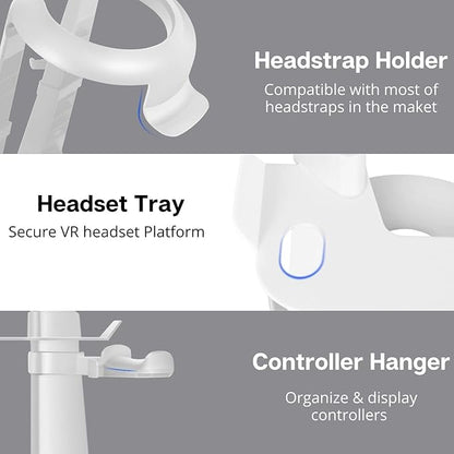 TNP VR Headset Stand for Oculus Quest 2 Holder Touch Controller Display Stand Docking Station White, Meta Quest 2/ Quest/Rift/Rift S/Samsung Odyssey VR Stand/Valve Index/HTC Vive/Valve Index