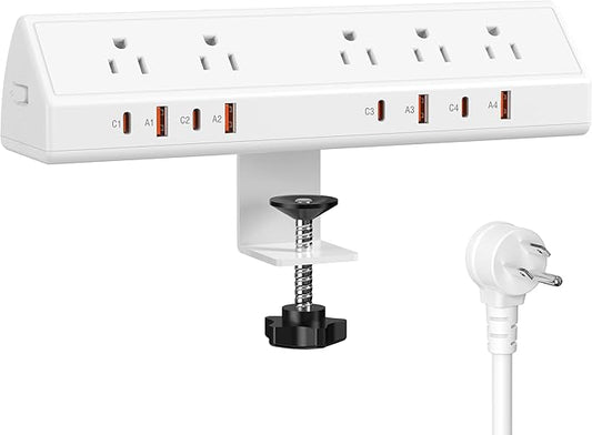 Jgstkcity Desk Clamp Power Strip,Edge Mount,65W USB C,1200J,White