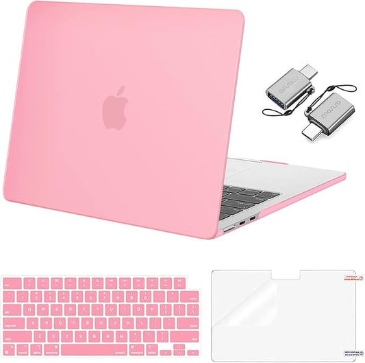 MOSISO Compatible with MacBook Air 13 inch Case 2024 2023 2022 M3 A3113 M2 A2681 Touch ID, Plastic Hard Shell&Keyboard Cover&Screen Film&Type C Adapter for MacBook Air 13.6 inch Case, Pink