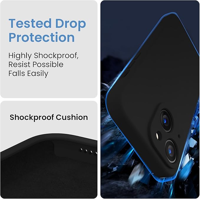 FireNova Designed for iPhone 15 Plus Case, Silicone [Camera Protection] Case with [2 Screen Protectors], Soft Anti-Scratch Microfiber Lining Inside, 6.7 inch, Black