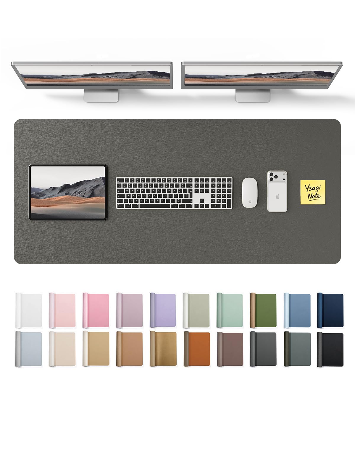 YSAGi Leather Desk Pad Protector, Office Desk Mat, Large Mouse Pad, Non-Slip PU Leather Desk Blotter, Laptop Desk Pad, Waterproof Desk Writing Pad for Office and Home (Blue, 47" x 17")