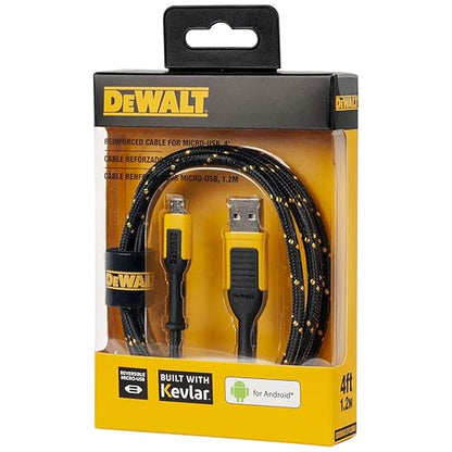 DEWALT Micro-USB to USB Cable(Not for iPhone)Reinforced Braided Micro-USB Cable, USB to Micro-USB Cable, Charger Cord Compatible with Android, 4 ft