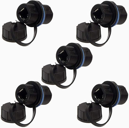 5PCS Panel Mounting Shielded RJ45 Waterproof Cat5/5e/6 8P8C Connector Ethernet LAN Cable Connector Double Head Adapter with Waterproof/Dust Cap