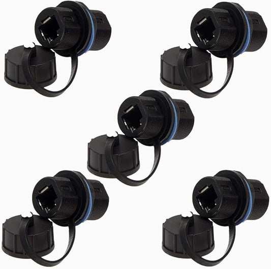 5PCS Panel Mounting Shielded RJ45 Waterproof Cat5/5e/6 8P8C Connector Ethernet LAN Cable Connector Double Head Adapter with Waterproof/Dust Cap